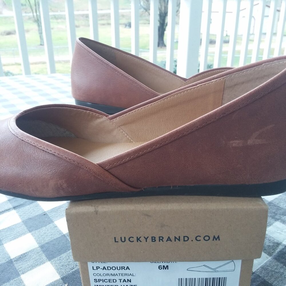 Womens Lucky Brand Leather slip on flat  in Spiced Tan 6 - Picture 5 of 6